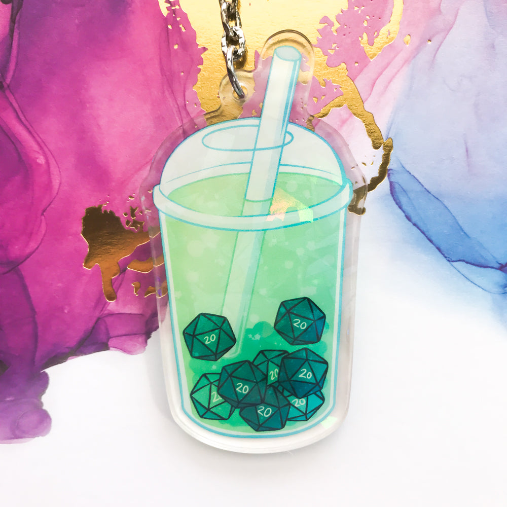 d20 Boba Tea Holographic Acrylic Charms - TheStarfishface