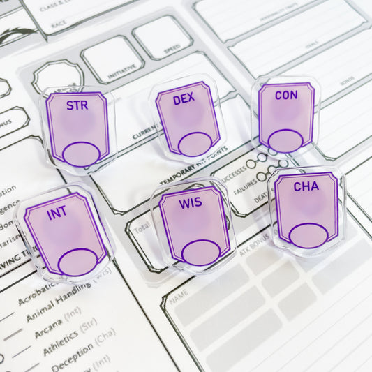 D&D Character Sheet Writable Acrylic Pins [Purple]