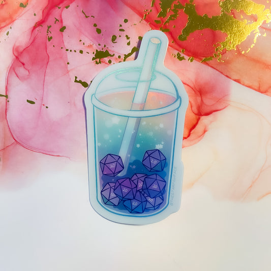 d20 Boba Tea Holo Sticker