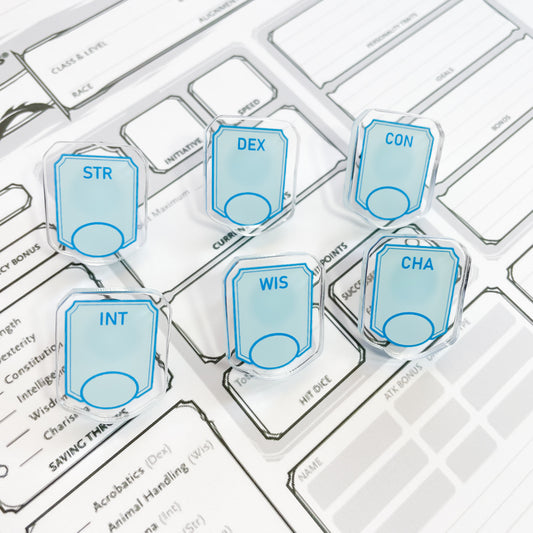 D&D Character Sheet Writable Acrylic Pins [Blue]