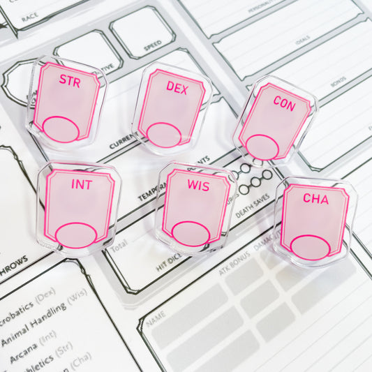 D&D Character Sheet Writable Acrylic Pins [Pink]