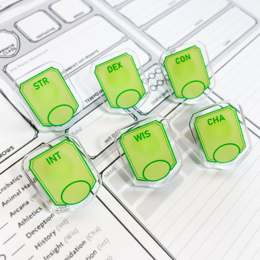 D&D Character Sheet Writable Acrylic Pins [Green]